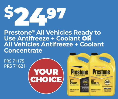 Prestone All Vehicles Ready to Use Antifreeze + Coolant or All Vehicles Antifreeze + Coolant Concentrate on sale for $24.97 at D&T Auto in Leamington